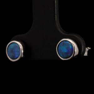 Sterling Silver Blue Green Black Opal Earrings