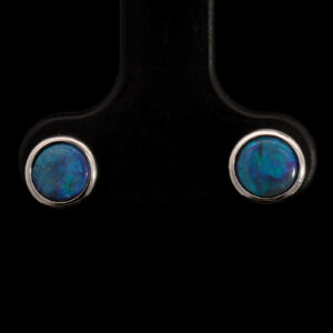 Sterling Silver Blue Green Black Opal Earrings