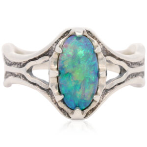 Sterling Silver Blue Green Solid Australian Black Opal Ring