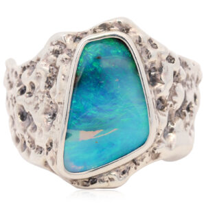 Sterling Silver Blue Green Solid Australian Boulder Opal Ring