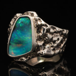 Sterling Silver Blue Green Boulder Opal Ring