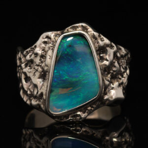 Sterling Silver Blue Green Boulder Opal Ring