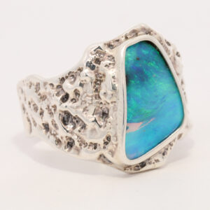 Sterling Silver Blue Green Boulder Opal Ring