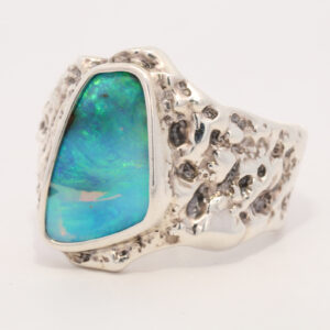 Sterling Silver Blue Green Boulder Opal Ring