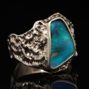 Sterling Silver Blue Green Boulder Opal Ring