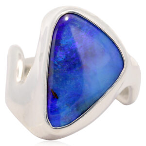 Sterling Silver Blue Purple Solid Australian Boulder Opal Ring