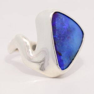 Sterling Silver Blue Purple Boulder Opal Ring