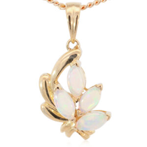 Yellow Gold Blue Green Solid Australian Crystal Opal Pendant Necklace