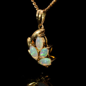 Yellow Gold Blue Green Crystal Opal Pendant