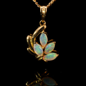 Yellow Gold Blue Green Crystal Opal Pendant