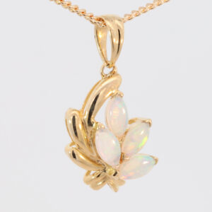 Yellow Gold Blue Green Crystal Opal Pendant