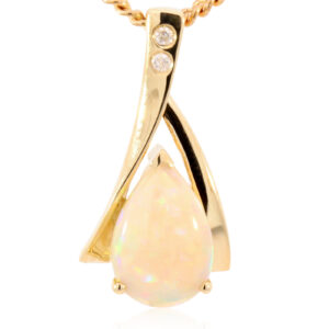 Yellow Gold Blue Green Yellow Orange Red Crystal Opal and Diamond Pendant