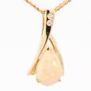 Yellow Gold Blue Green Yellow Orange Red Crystal Opal and Diamond Pendant