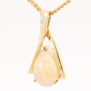 Yellow Gold Blue Green Yellow Orange Red Crystal Opal and Diamond Pendant