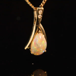 Yellow Gold Blue Green Yellow Orange Red Crystal Opal and Diamond Pendant