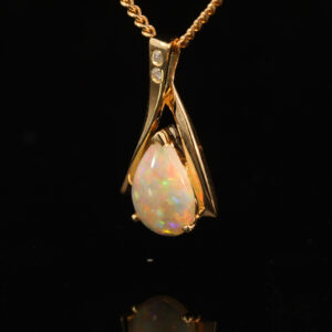 Yellow Gold Blue Green Yellow Orange Red Crystal Opal and Diamond Pendant