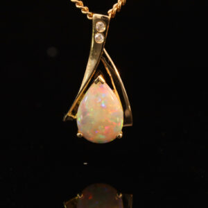 Yellow Gold Blue Green Yellow Orange Red Crystal Opal and Diamond Pendant