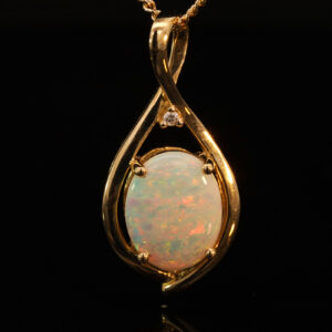 Yellow Gold Blue Green Yellow Orange Pink Crystal Opal and Diamond Pendant