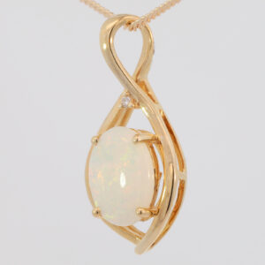 Yellow Gold Blue Green Yellow Orange Pink Crystal Opal and Diamond Pendant