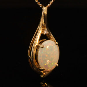 Yellow Gold Blue Green Yellow Orange Pink Crystal Opal and Diamond Pendant