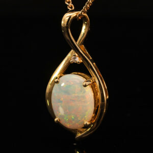 Yellow Gold Blue Green Yellow Orange Pink Crystal Opal and Diamond Pendant