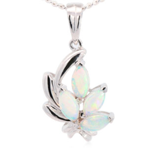 White Gold Blue Green Solid Australian Crystal Opal Pendant Necklace