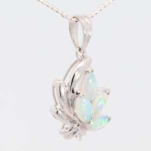 White Gold Blue Green Crystal Opal Pendant