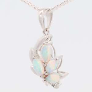 White Gold Blue Green Crystal Opal Pendant