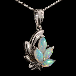 White Gold Blue Green Crystal Opal Pendant