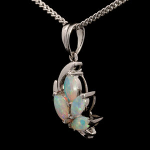 White Gold Blue Green Crystal Opal Pendant