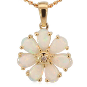 Yellow Gold Blue Green Yellow Orange Pink Solid Australian Crystal Opal and Diamond Pendant Necklace