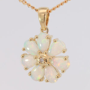 Yellow Gold Blue Green Yellow Orange Pink Crystal Opal and diamond pendant