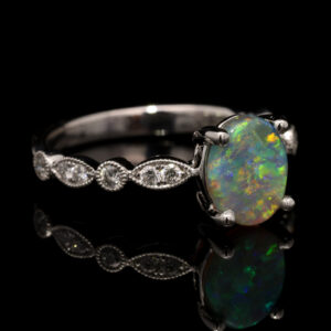 White Gold Blue Green Yellow Orange Crystal Opal and Diamond Ring