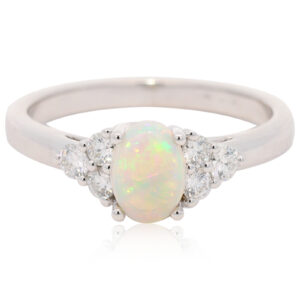 White Gold Blue Green Yellow Orange Crystal Opal and Diamond Ring