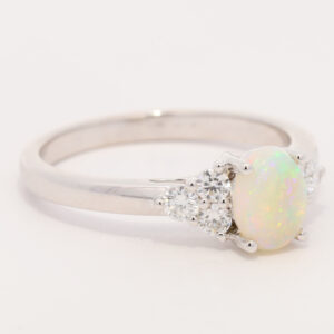 White Gold Blue Green Yellow Orange Crystal Opal and Diamond Ring