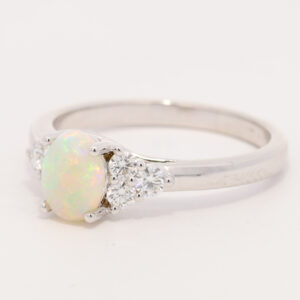 White Gold Blue Green Yellow Orange Crystal Opal and Diamond Ring