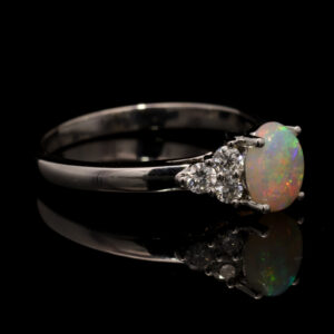 White Gold Blue Green Yellow Orange Crystal Opal and Diamond Ring