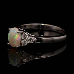 White Gold Blue Green Yellow Orange Crystal Opal and Diamond Ring