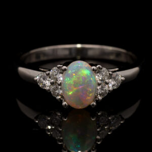 White Gold Blue Green Yellow Orange Crystal Opal and Diamond Ring