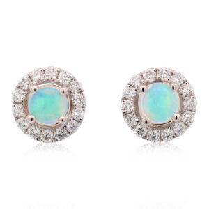 White Gold Blue Green Crystal Opal and Diamond Earrings