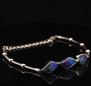 Sterling Silver Blue Green Purple Boulder Opal Bracelet