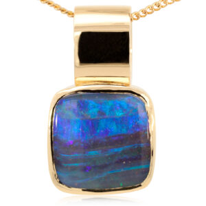 Custom Yellow Gold Blue Green Purple Boulder Opal Pendant