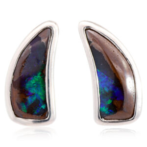 Sterling Silver Blue Green Boulder Opal Earrings