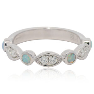 White Gold Blue Green Crystal Opal and Diamond Ring