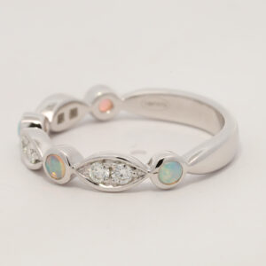 White Gold Blue Green Crystal Opal and Diamond Ring