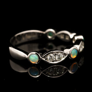 White Gold Blue Green Crystal Opal and Diamond Ring