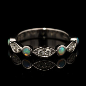 White Gold Blue Green Crystal Opal and Diamond Ring