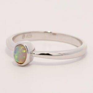 Sterling Silver Green Yellow Orange Crystal Opal Ring