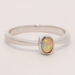 Sterling Silver Green Yellow Orange Crystal Opal Ring