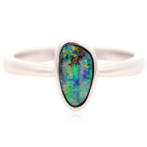 Sterling Silver Blue Green Yellow Orange Solid Australian Boulder Opal Ring